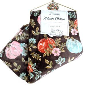 Beautiful Fall Print Plush Throw Blanket with Pink and Turquoise Pumpkins